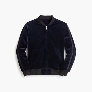 J. Crew Ludlow Navy Velvet Bomber Jacket with Tuxedo Stripe, size L